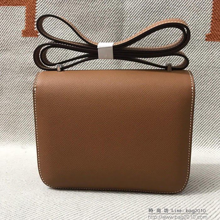 HERMES愛馬仕 H空姐包 進口原廠EP皮 頂級蜜蠟製作 街拍必備單品 土黃金銀 單肩斜挎包  Ama1579